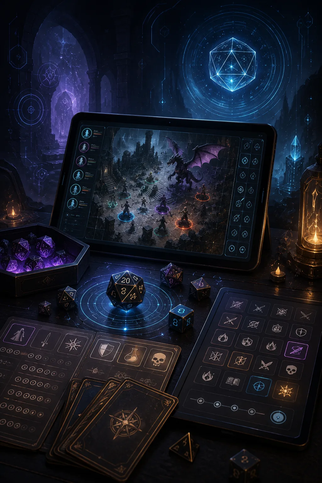 Digital tools, dice rollers, reference aids and VTT support artwork
