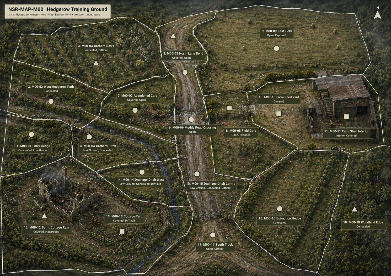 No Safe Road Hedgerow Training Ground zone layout map