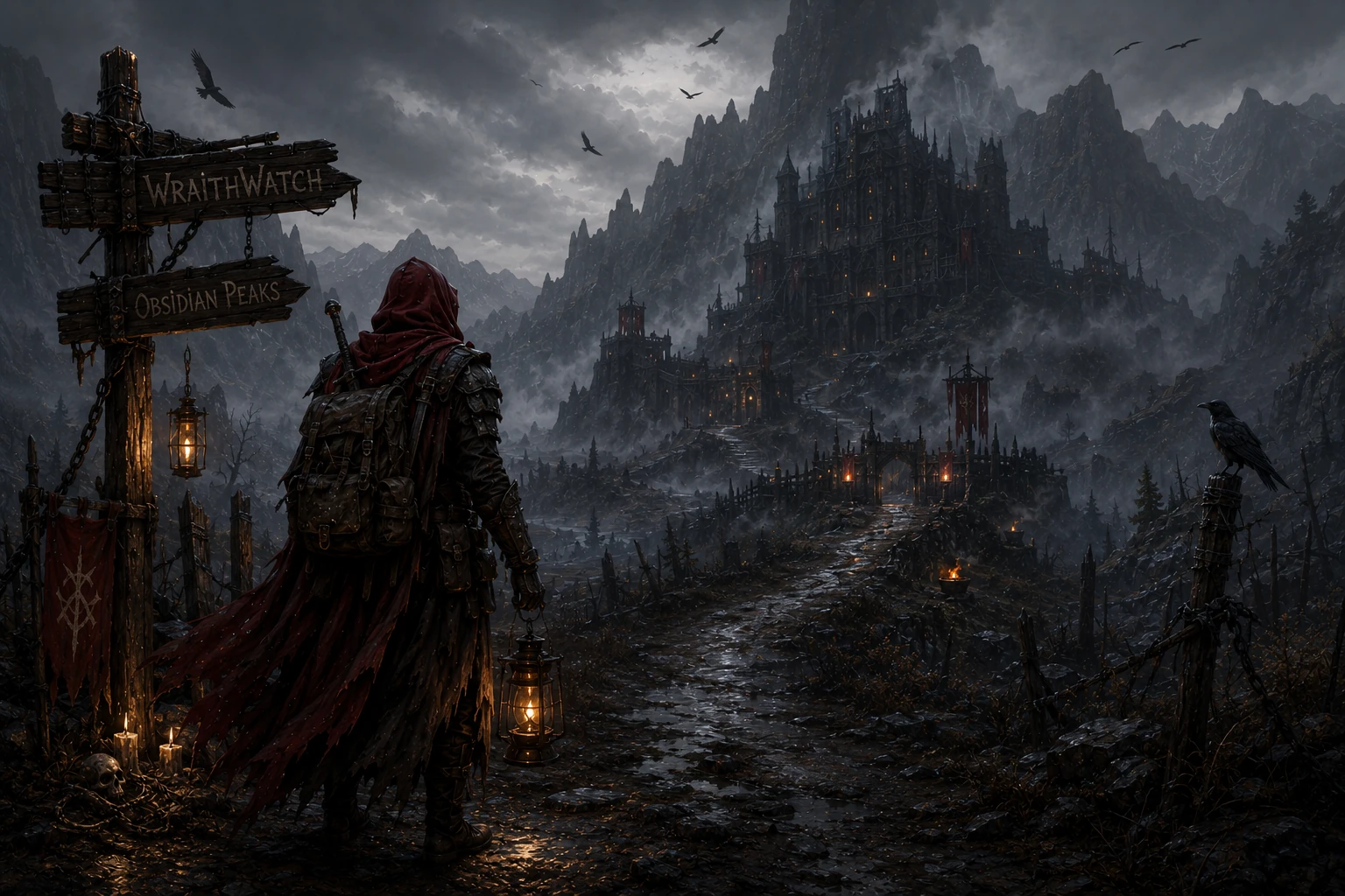 Road to Wraithwatch beneath the Obsidian Peaks